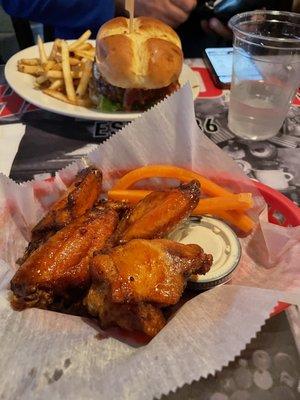 Guinea's burger, honey buffalo wings