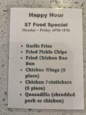 The happy hour menu