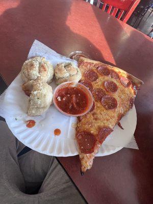 Slice of Pepperoni & an order of Garlic Knots (orders come in 3)