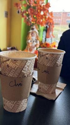 Chai Tea Latte, pumpkin latte and caramel macchiato