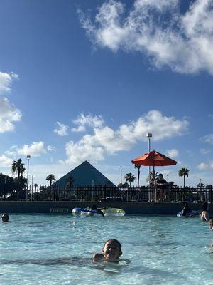 My kiddo having fun with a cool pyramid view