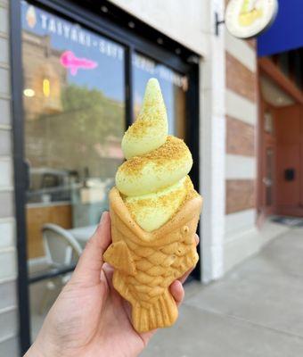 Lime Dole soft serve with honey graham dust and biscoff cookie butter filling