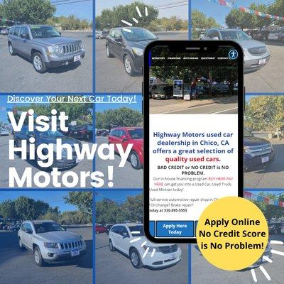 Visit Highway Motors online at www.HighwayMotorsChico.com