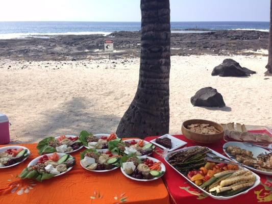 Mona's beautiful spread on the beach!