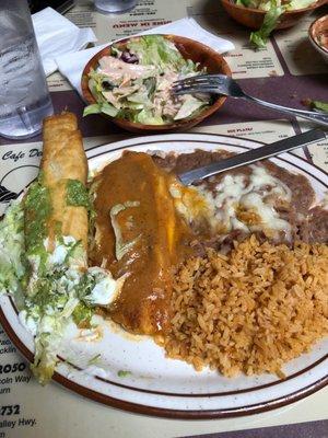 Flauta and Chile Relleno plus the best thousand island dressing! The salsa and guacamole! Happy happy camper!