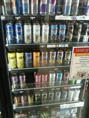 The energy drink selection.