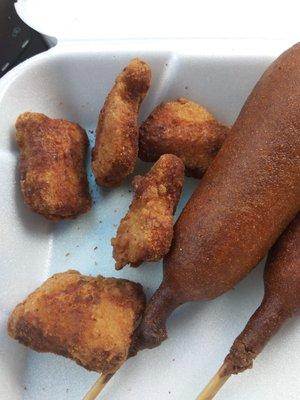 Chicken nuggets and corn dog for the kids