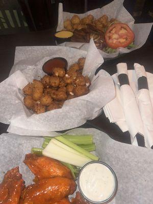 Buffalo Wings  Cheese curds Sutherland's burger