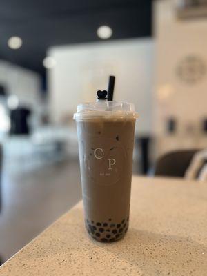 Hojicha latte with boba