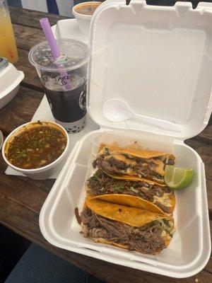 Quesabirria tacos with consommé