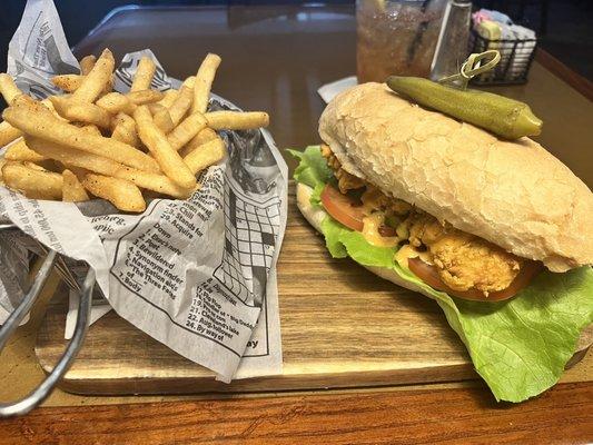 Shrimp po boy and fries