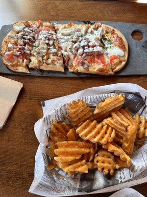 Chicken bacon ranch flatbread and fries