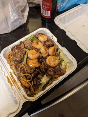 beef and Shrimp Teriyaki with noodles