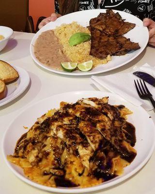 Monarca chicken pasta and carne asada. So delicious!