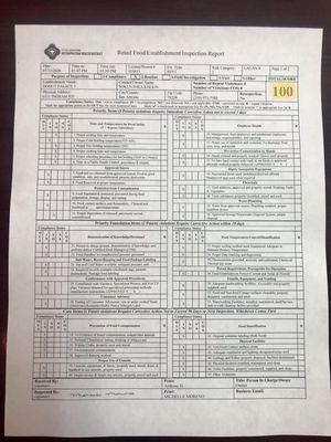 Even in the middle of COVID-19 San Antonio Department of Health Services is keeping us on the straight and narrow.  Another 100 score.