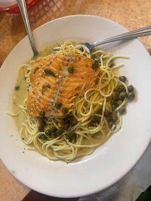 Salmon piccata done rare