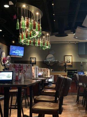 Seating and decor in the bar area