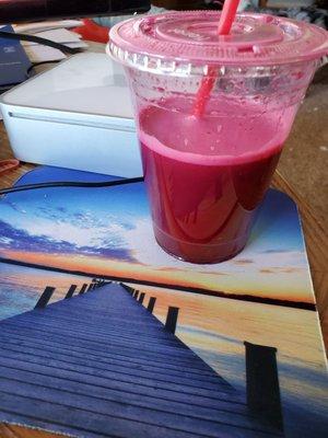 Morning Fresh delicious juice with beets, Cucumber, celery, green apple and ginger.