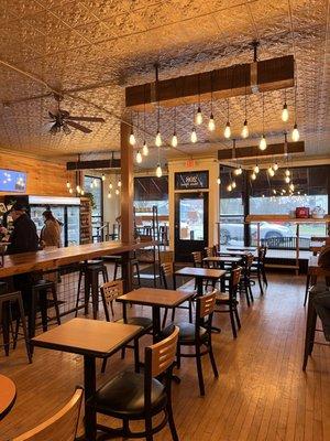 Gorgeous lighting inside the coffee shop.