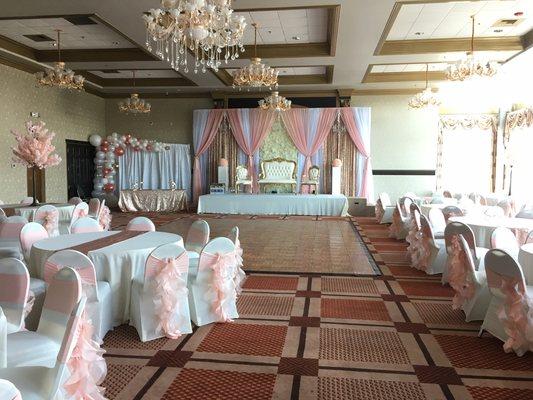 Chaircovers, throne chairs, chivalry chairs, backdrops and glassware rentals.