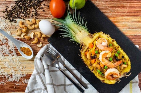 Pineapple Fried Rice 
recipe is an explosion of mouthwatering Southeast Asian flavor that is a perfect balance of umami, sweet and savory.