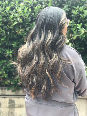 Long layered haircut on 8+ month grown out color, ask about low maintenance highlights.