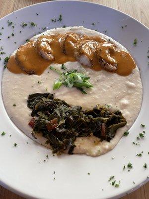 Shrimp and grits with greens