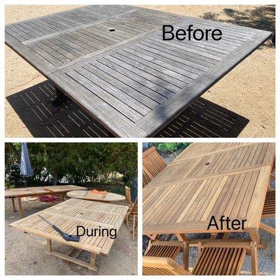 Teak table cleaned and restored.