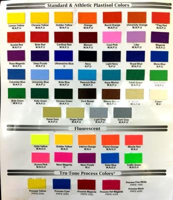 Ink Color Chart for t-shirt