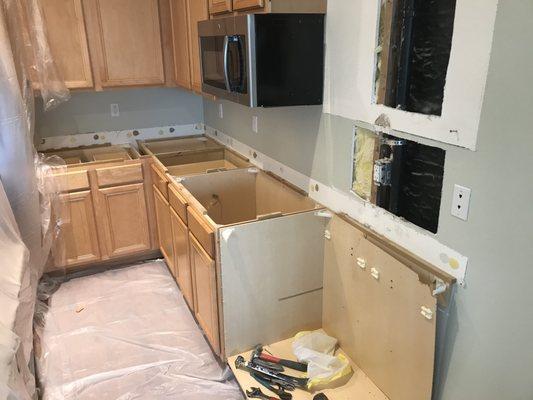 Kitchen, after mitigation from water damage.  This was prior to TJ Baker Construction starting their work.