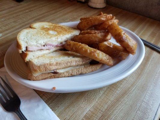 Ham and cheese sandwich and onion rings. Definitely best plate at the table.