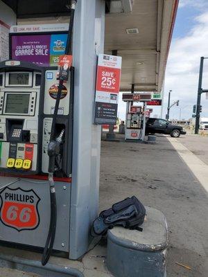 Random garbage and debris lying about. Filthy gas station