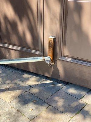 Rusted part installed on gate