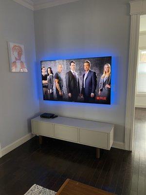 65 inch mounted tv w/bias lighting