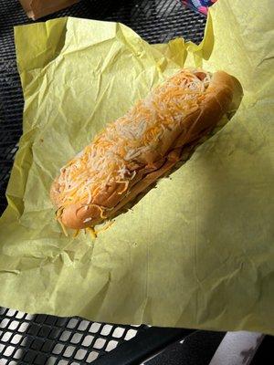 Cheese dog, no onions and substitute pickles for relish