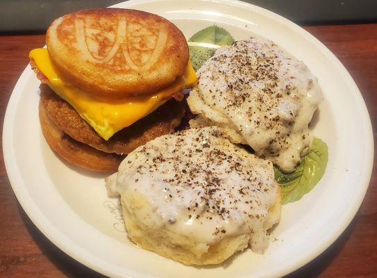 McGriddle, these things are terrible, just get the biscuit and gravy. $2.99 and the best thing on the breakfast menu.