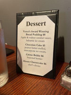 Dessert menu