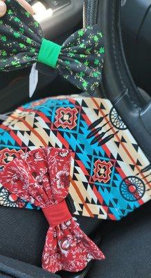 Our latest finds. They are always changing prints and they carry holiday bow ties.