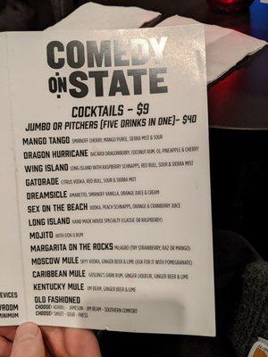 Cocktail menu