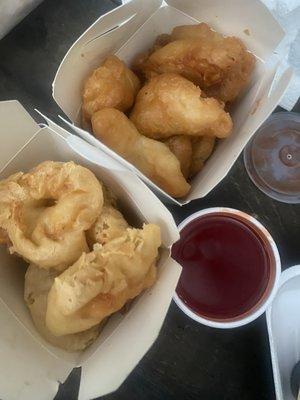 Sweet & Sour Chicken and Sweet & Sour Shrimp both pint size