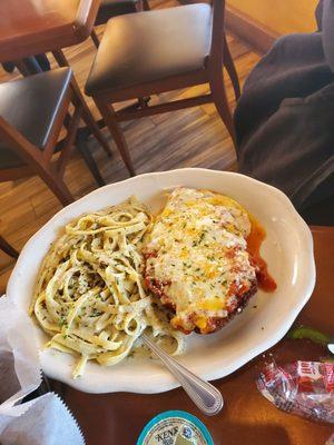 Chicken parm with fettuccine