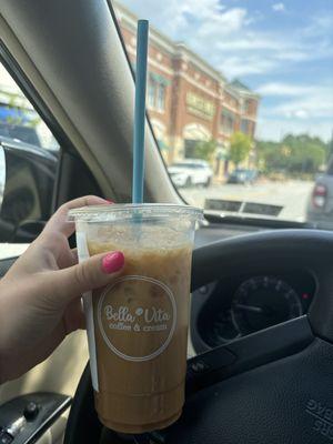 Caramel/Vanilla Iced Latte w/Almond milk!