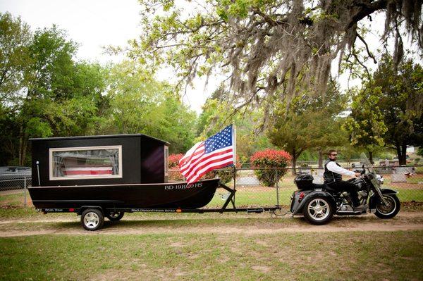 We even have a boat hearse available for the avid outdoorsman.