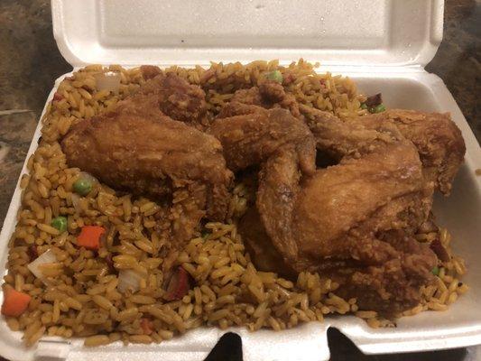 4 chicken wings and pork fried rice