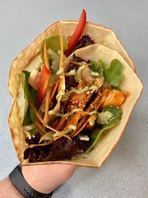 Thai Chicken Crepe interior. Light and fresh with a nice hint of spice.