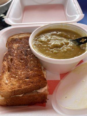 1/2 soup and 1/2 sandwich tuna melt and split peas soup - loved both