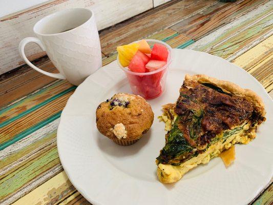 Bacon and spinach quiche plate.