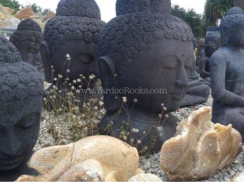 Black Lava Stone Buddha Heads and Marble Onyx Fish! - Hand Carved!