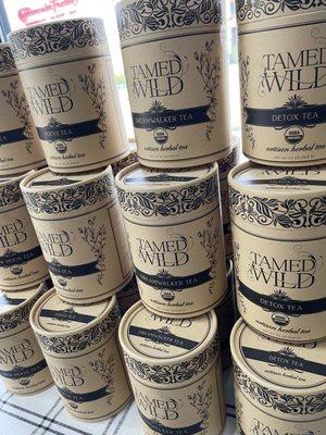 Organic teas from Tamed Wild. Stop in and pick out your favorite flavor!