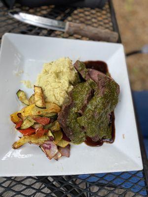 Chimichurri flank steak. Still kicking myself for not getting this or at least trying it. It looks so good and my niece liked it a lot.